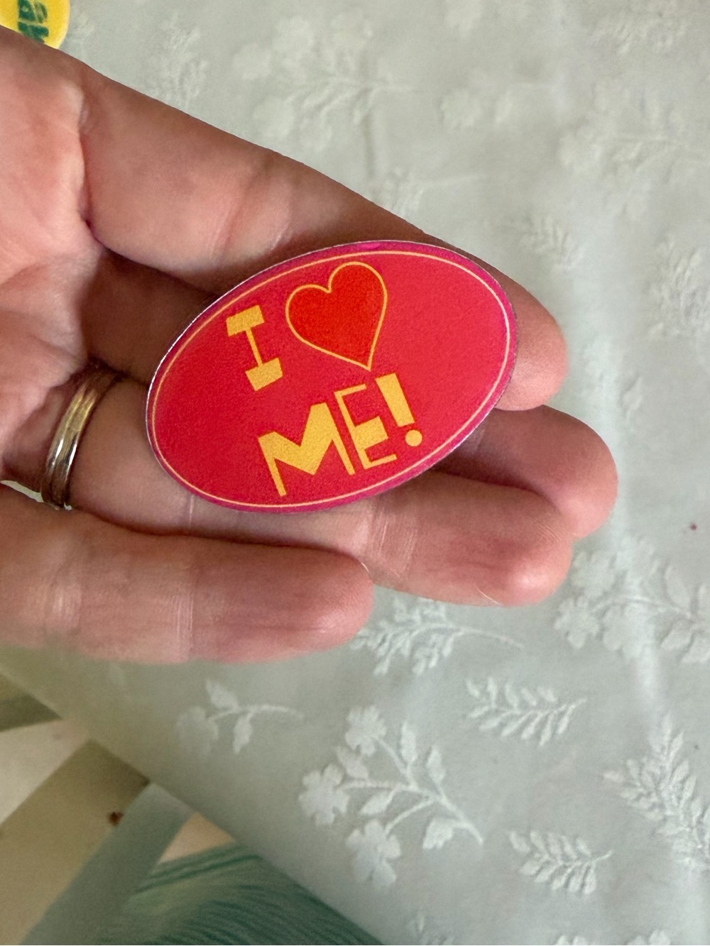 I ♥ ME! Red & Yellow vintage Oval Pin